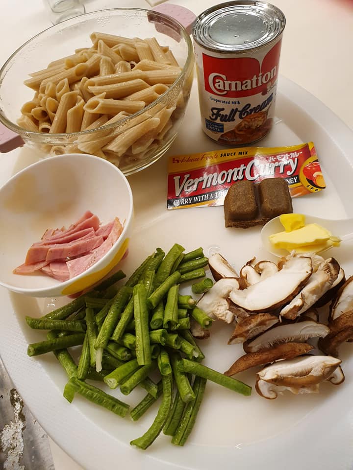 Ingredients for Penne with veggies in Japanese curry