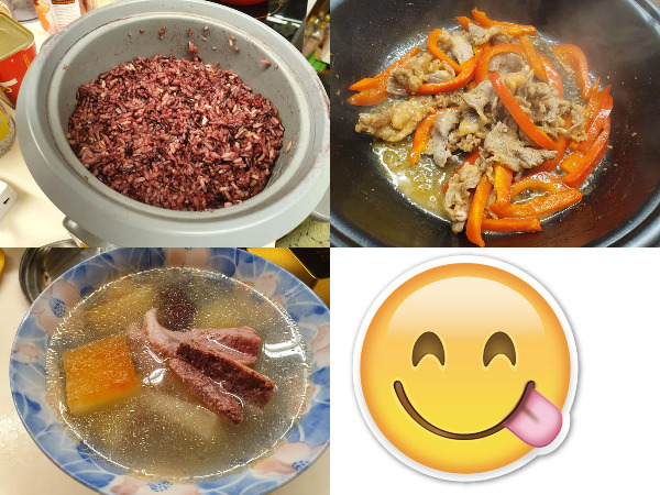 Lunch: "3 Kinds Rice" Watermelon Soup and Teppanyaki Pork