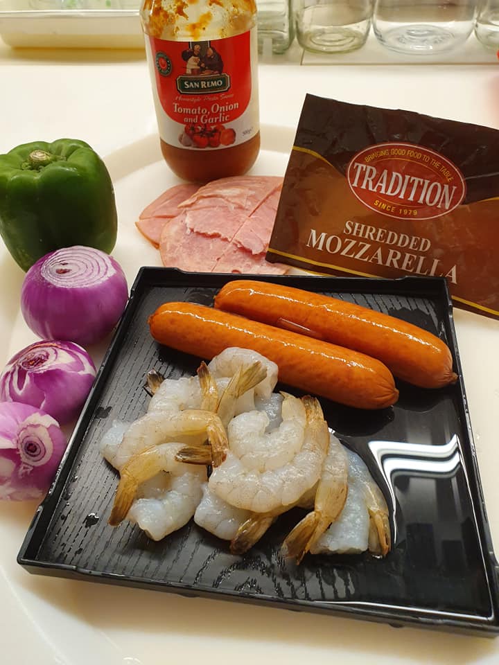 Ingredients for Sausage, Prawn & Ham in Pasta Sauce