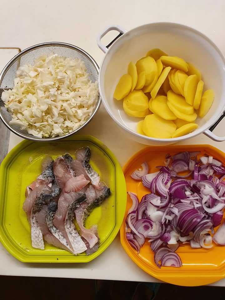 Ingredients for Bake Barramundi Fish with Potatoes, Onions & Cabbage 