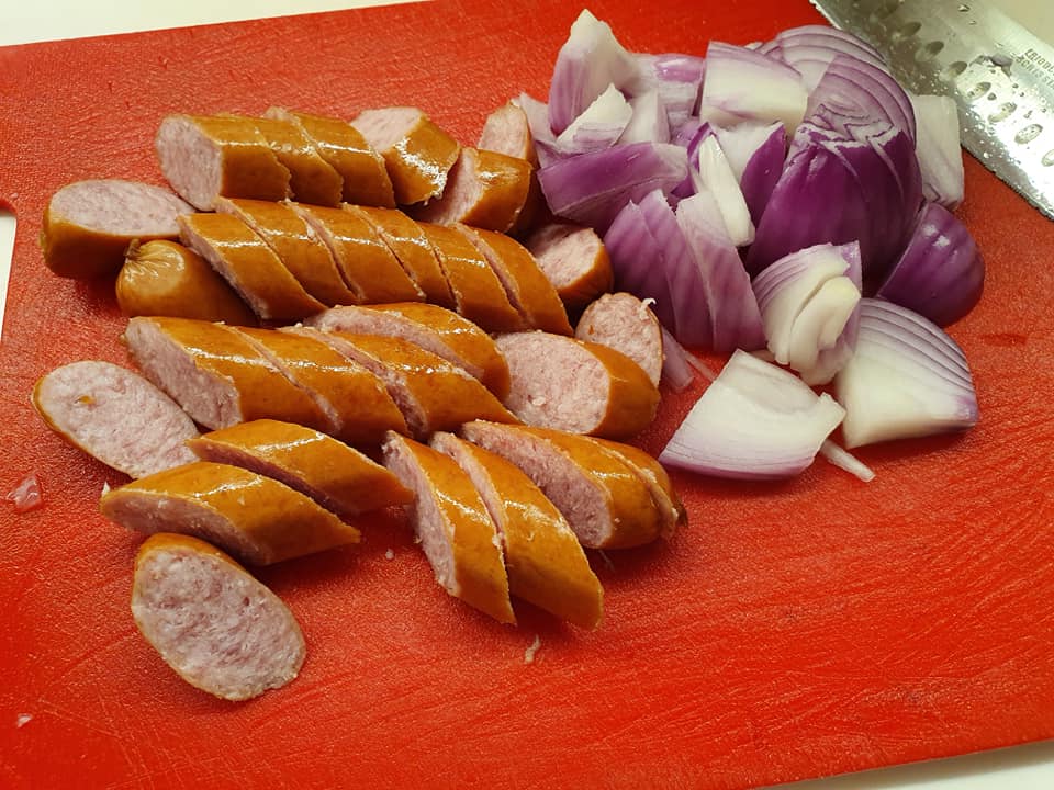 Ingredients for Cheesy Spaghetti with Sausages in Cream of Mushroom