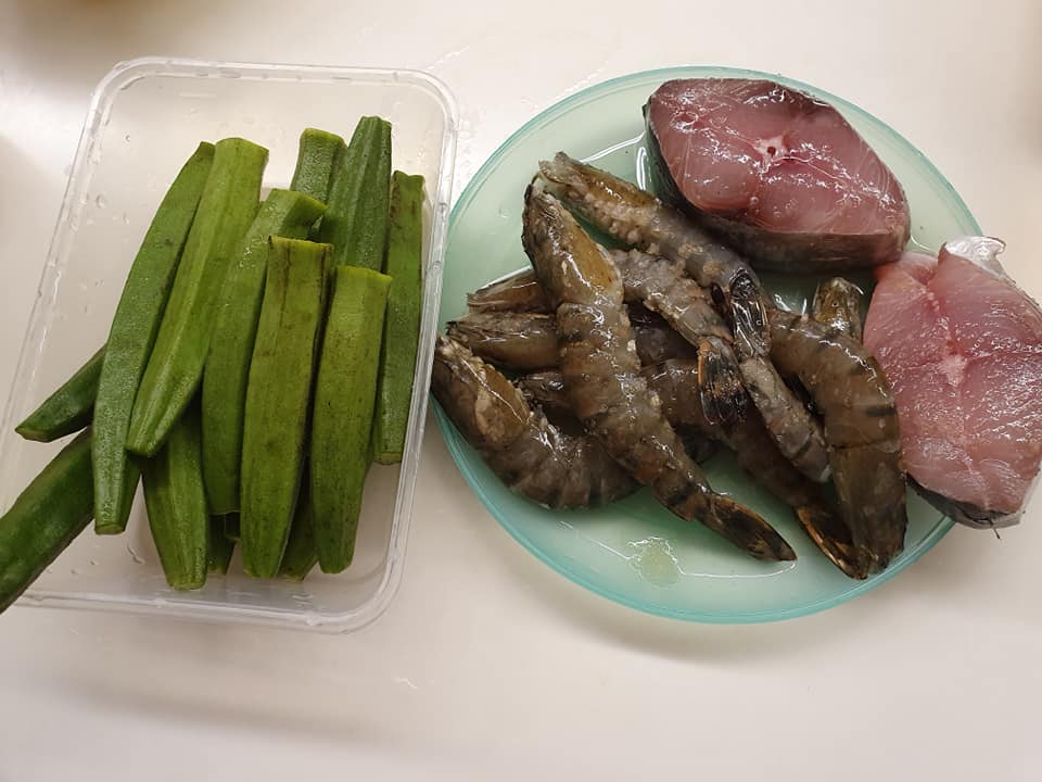 Ingredients for Assam Fish with Prawn and Okra