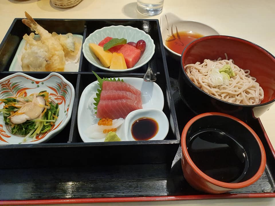 Soba lunch set w Sashimi, Tempura, Salad & Fresh Fruits @Donguri Family Restaurant 