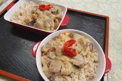 Green Curry Sausage and Prawn on Barley and Rice