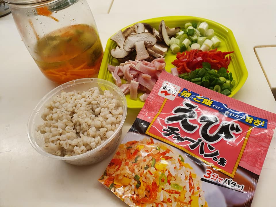 Ingredients for Barley Grain Fried Rice with Smoked Sausage