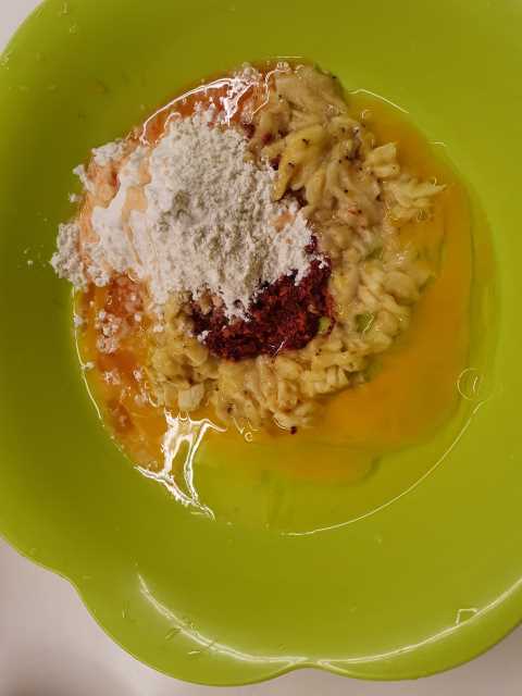 Mixing the batter for Special Banana Pancake