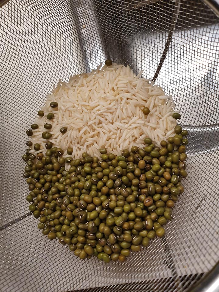 1/3 cup Dried Mung Beans, 1/2 cup rice