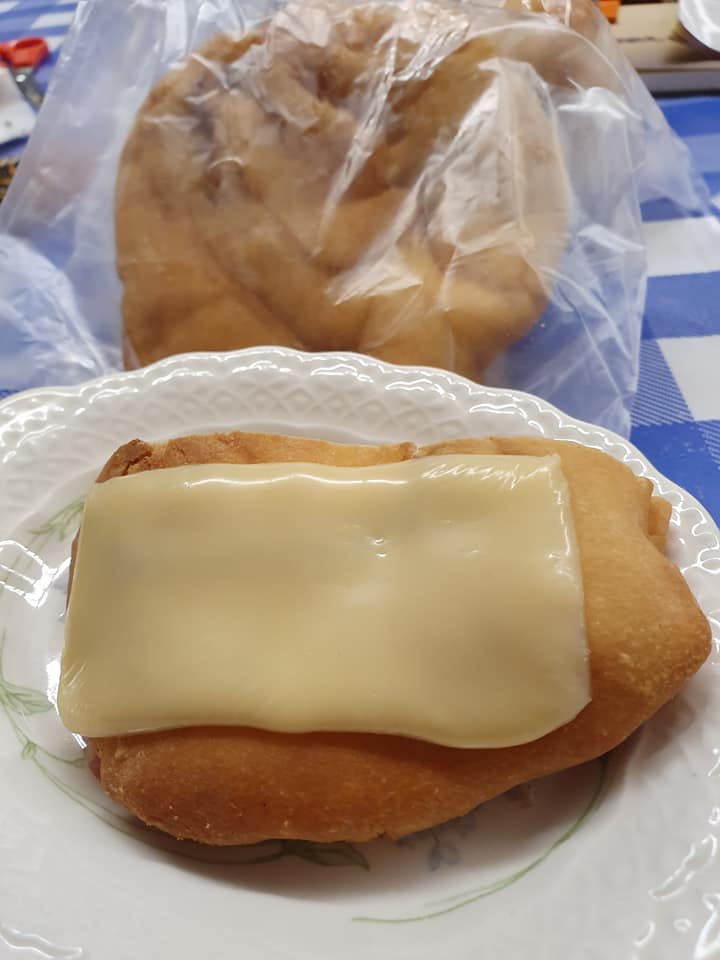 Hum Cheen Peng stuff with Nian Gao slices with half a slice of Cheese on top