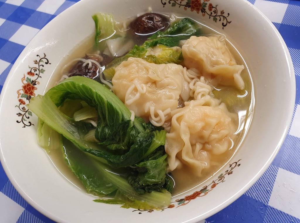 Myojo brand Tanmen with Prawn Wanton, shiitake mushrooms and romaine lettuce