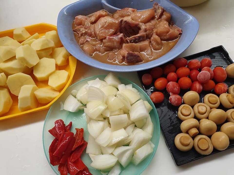 ingredients for Chicken Stew with Potato, Button Mushrooms & Cherry Tomatoes